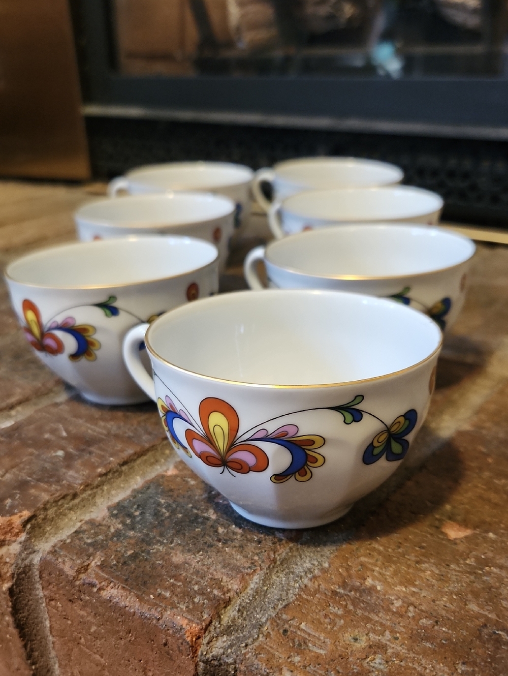Porsgrund Norway Teacups Farmers Rose Pattern Vintage Collectible Gold Trim
